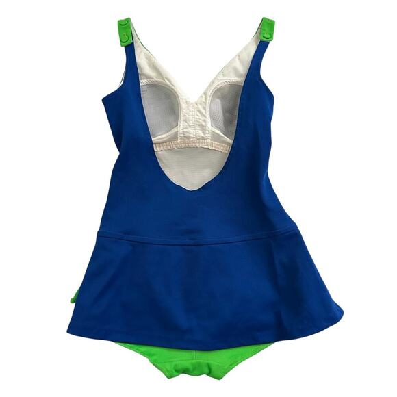 JC Penney Vintage 70s One Piece Swimsuit Blue/Green M/L - Picture 2 of 12